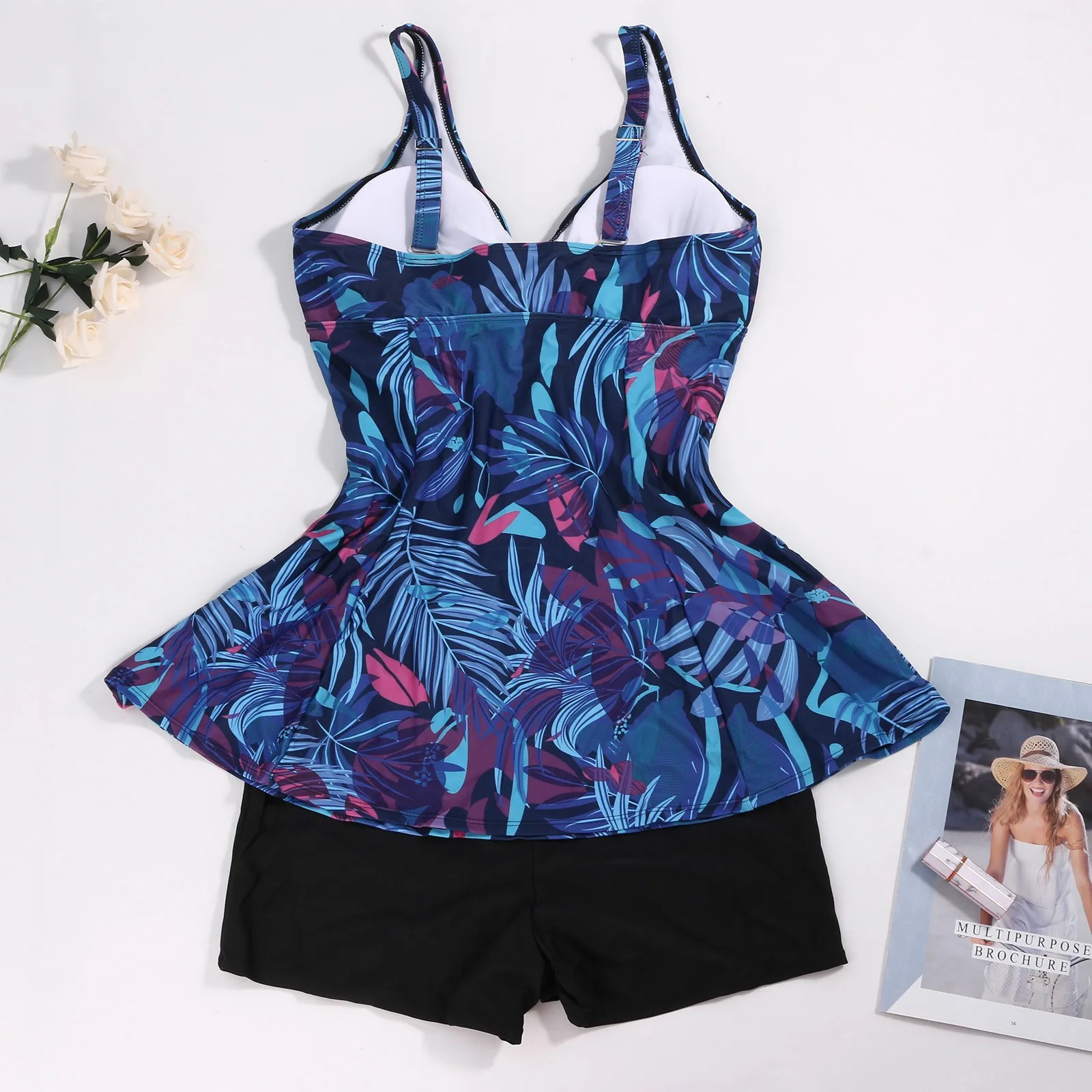 

Bow Tie Printed Swimwear Women Tankini Swimsuit Large Swimming For Women 2020 Vintage Push Up Bathing Suit Blue Black Beachwear