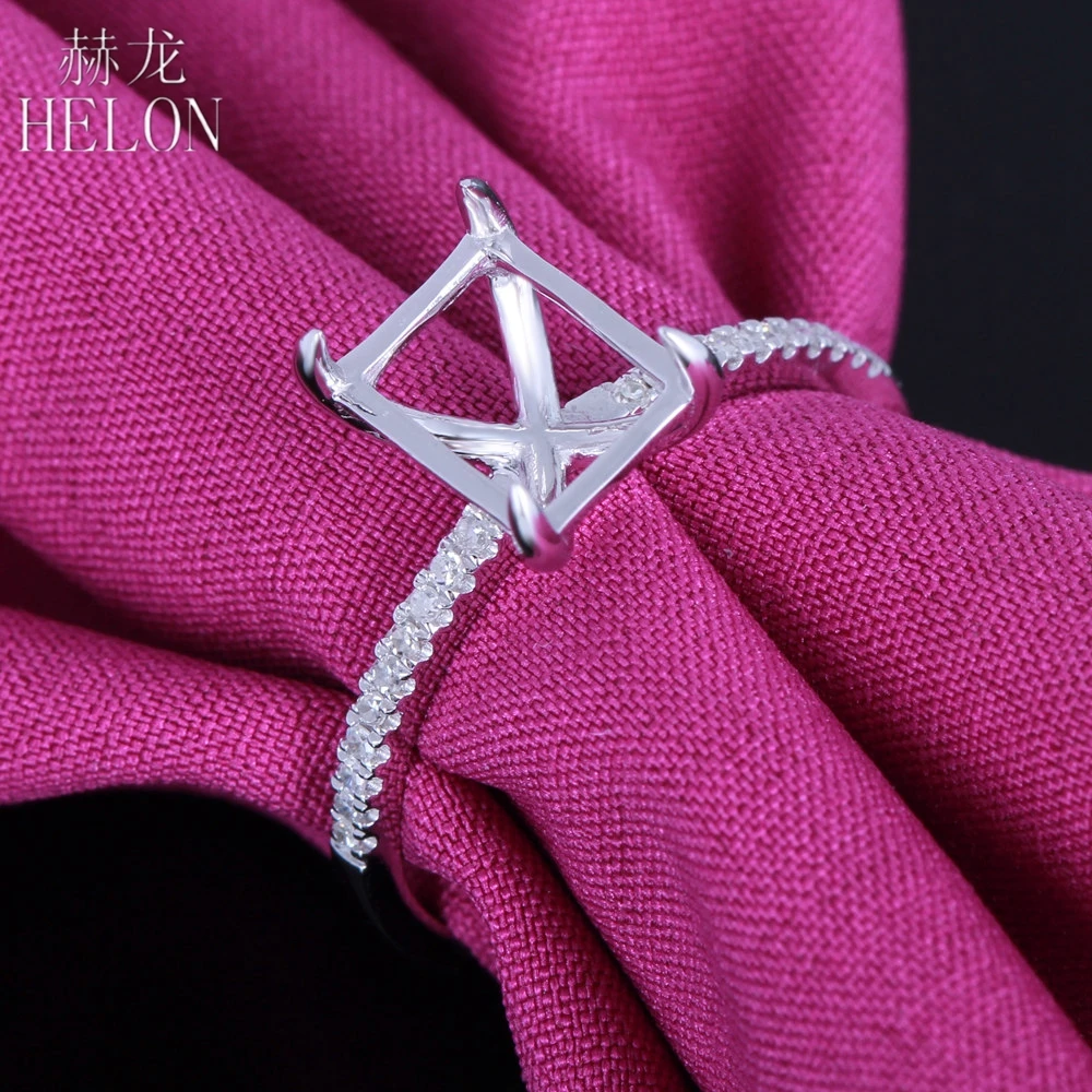 

HELON 6X8mm Emerald Cut Solid 10K White Gold Natural Diamonds Engagement Wedding Women Exquisite Jewelry Semi Mount Ring Setting