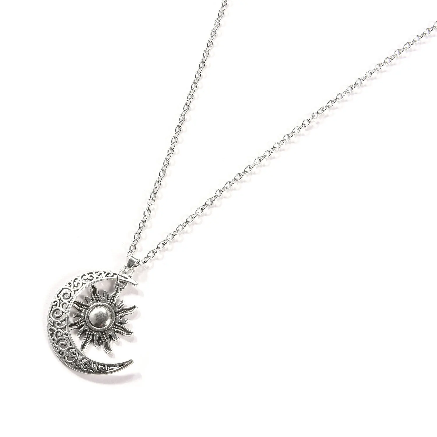 Женское ожерелье с подвеской в виде полумесяца серебряное до ключицы стиле ретро