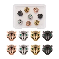 8pcs leopard head beads brass micro pave black green cubic zirconia brass animal charm beads for jewelry making diy accessories