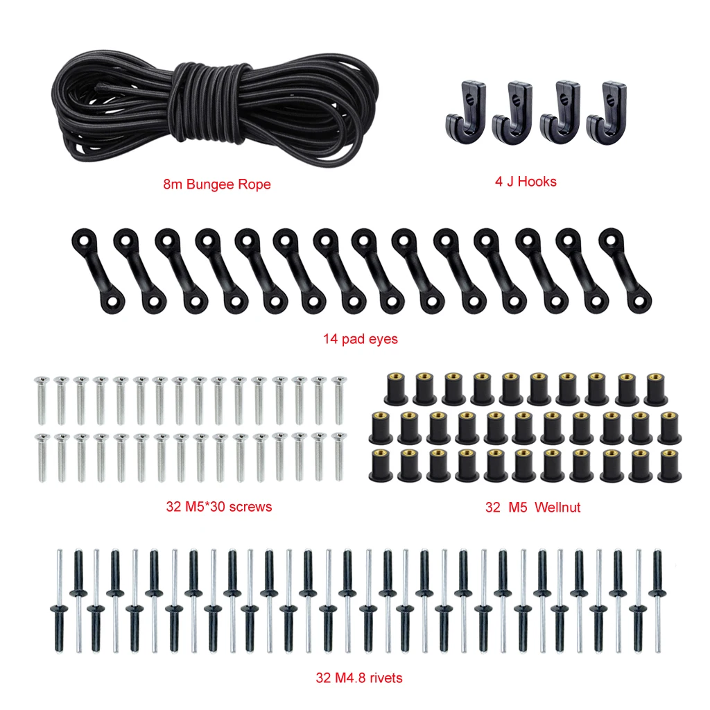 

Kayak Expanded Deck Rigging Kit Elastic Rope Bungee Nylon C and J Buckle Tie Down DIY for Canoes Boat Marine Accessories