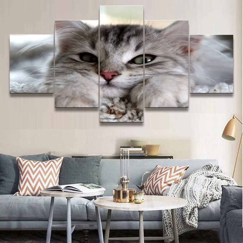 

Canvas Art Prints Poster 5 Pieces Animal Cat Wall Modular Picture Home Frame Decoration Living Room Modern Paintings Artwork