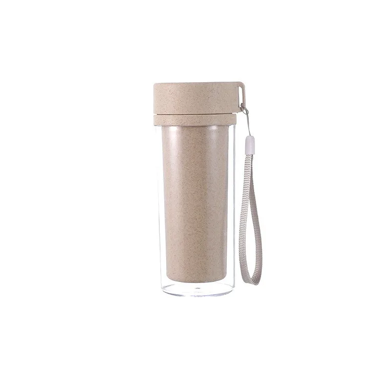 350ml beige IVYSHION 450 мл бутылка для кофе, чая, воды шейкер для протеинового порошка портативная дорожная бутылка для воды из пшеничной соломы Однослойная бутылка для воды - Цвет: 350ml beige