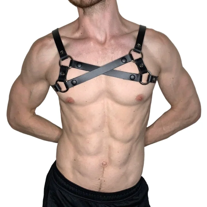 Man BDSM Harness PU Leather Fetish Gay Lingerie Erotic Body Cage Chest Sex Costumes Clubwear Sexy Cosplay Tops Straps For Sexual