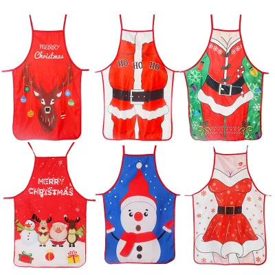 1Pcs Red Christmas Apron Pinafore Cotton Linen Aprons 50*70cm Adult Bibs Home Kitchen Cooking Baking Cleaning Accessories