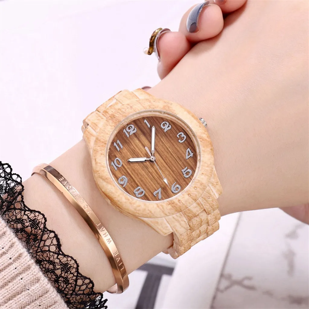 

High-End Fashion Women's watches Wood Grain Men's Watch Simple Digital Wood Grain Quartz Watch Wristwatch Clock free shipping