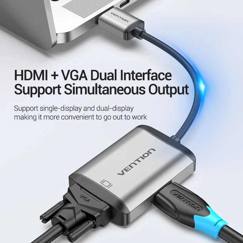 Переходник HDMI/VGA Vention штекер HDMI на VGA HD 1080P аудиокабель конвертер с разъемом 3 5 для