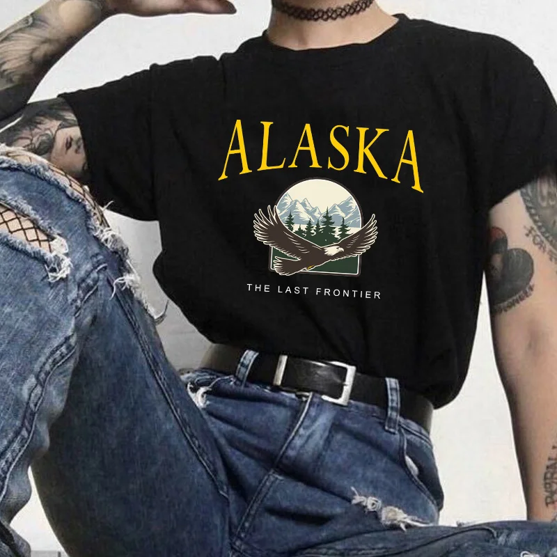 Футболка женская оверсайз с коротким рукавом Милый Винтажный топ принтом Аляска