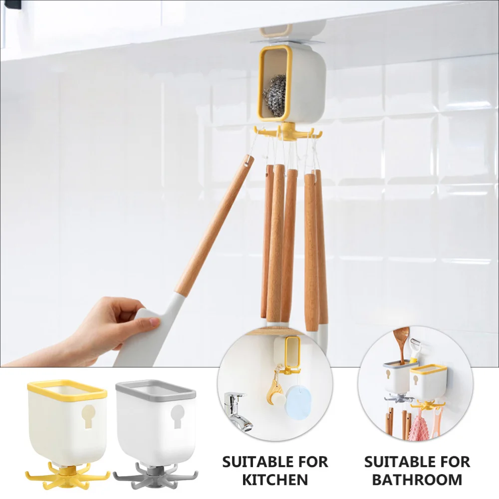 

2pcs Multifunctional Bathroom Kitchen Hanging Wall Rack with Rotating Hooks