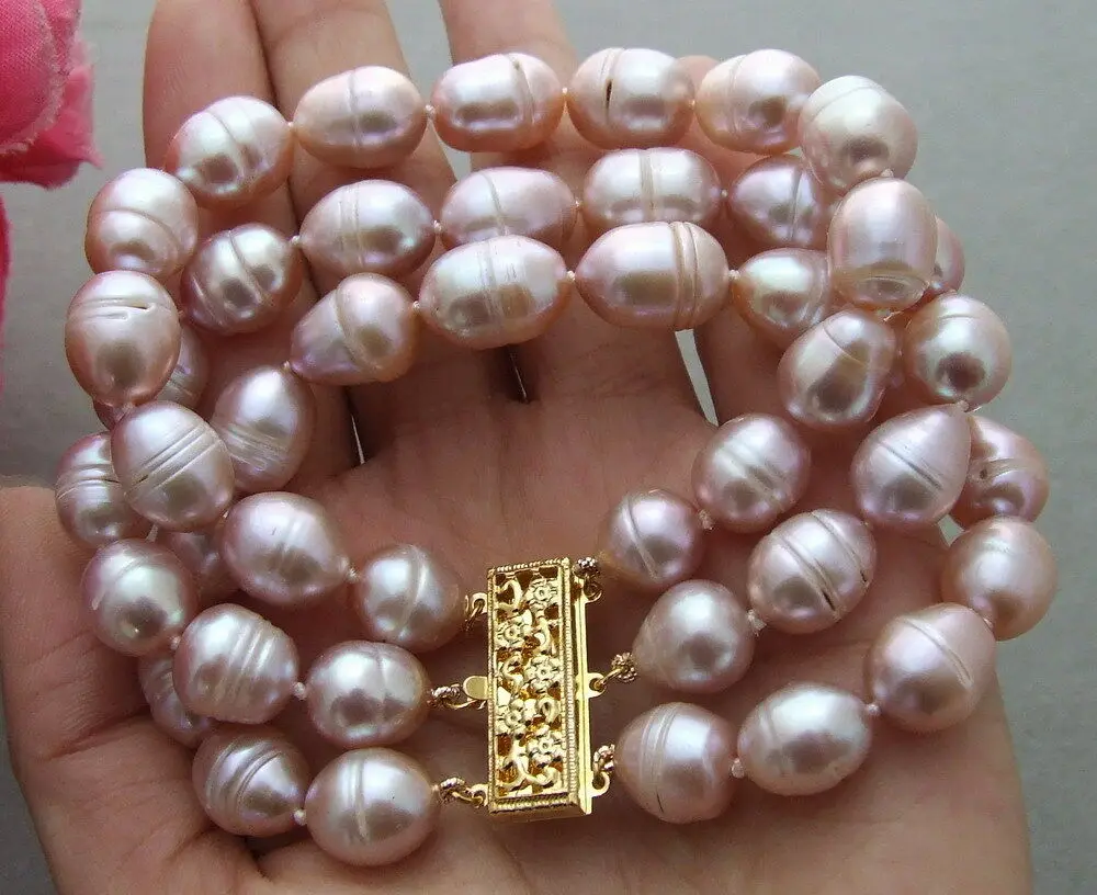 

Beautiful 8'' 3Strands 10-11mm Purple Rice Freshwater Pearl Bracelet