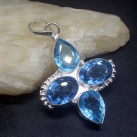 gemstonefactory jewelry big promotion 925 silver glowing shiny blue topaz charm women ladies gifts necklace pendant 0770