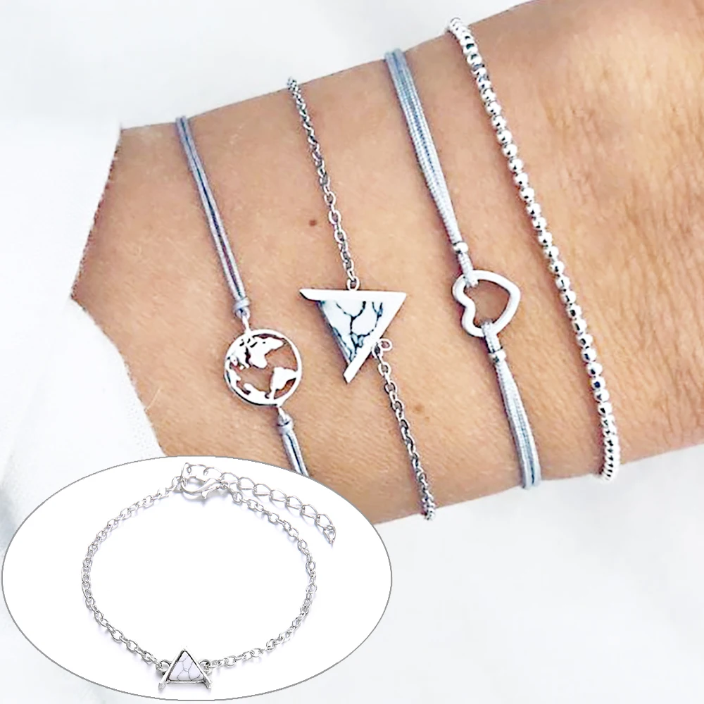 4 шт./компл. богемная ручная работа карта океана Набор браслетов для женщин бусина