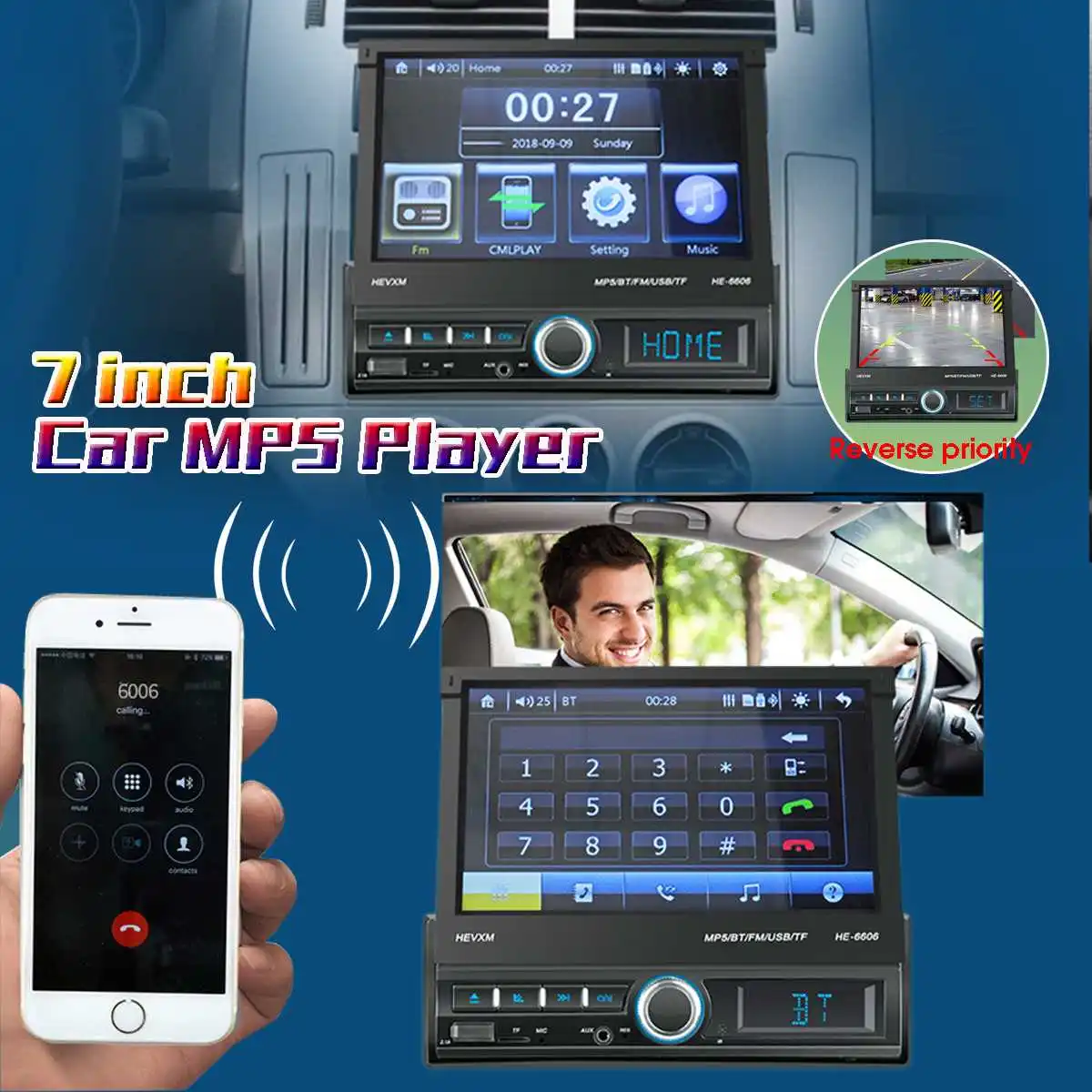 7 дюймов 1 DIN автомобильный стерео MP5 плеер bluetooth FM USB AUX в тире Hands-Free Звонки дистанционное управление Радио экран