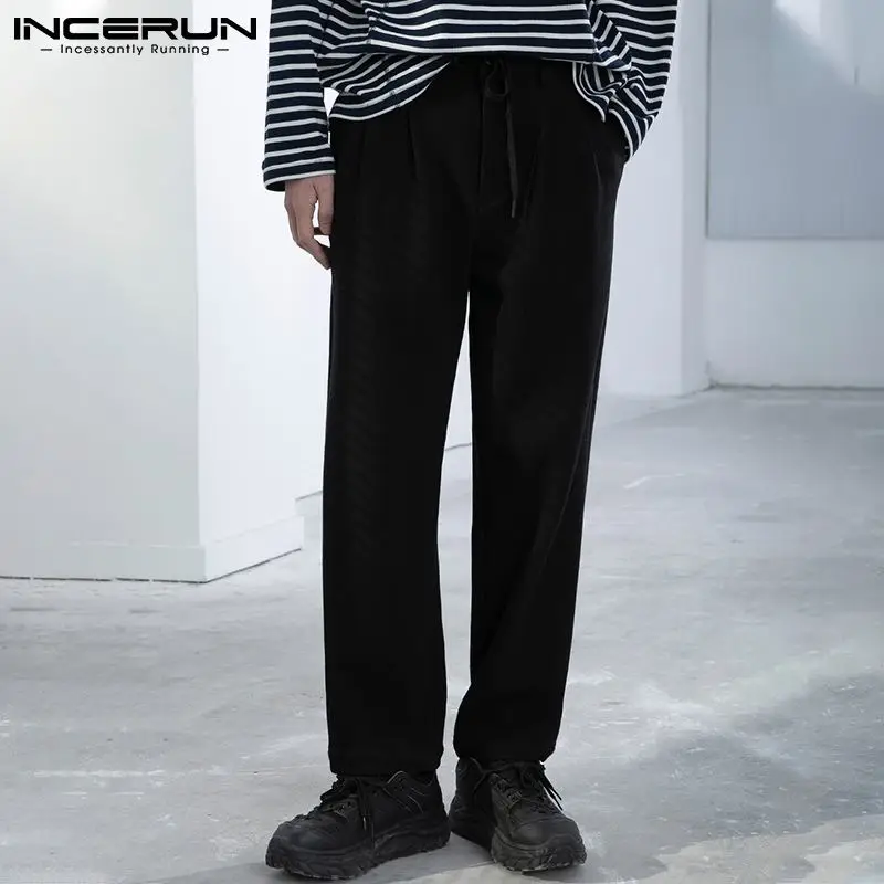 

INCERUN Men's Solid All-match Simple Pants Micro-elastic Double Pleated Straight Leg Pantalons Leisure Streetwear Trousers S-5XL