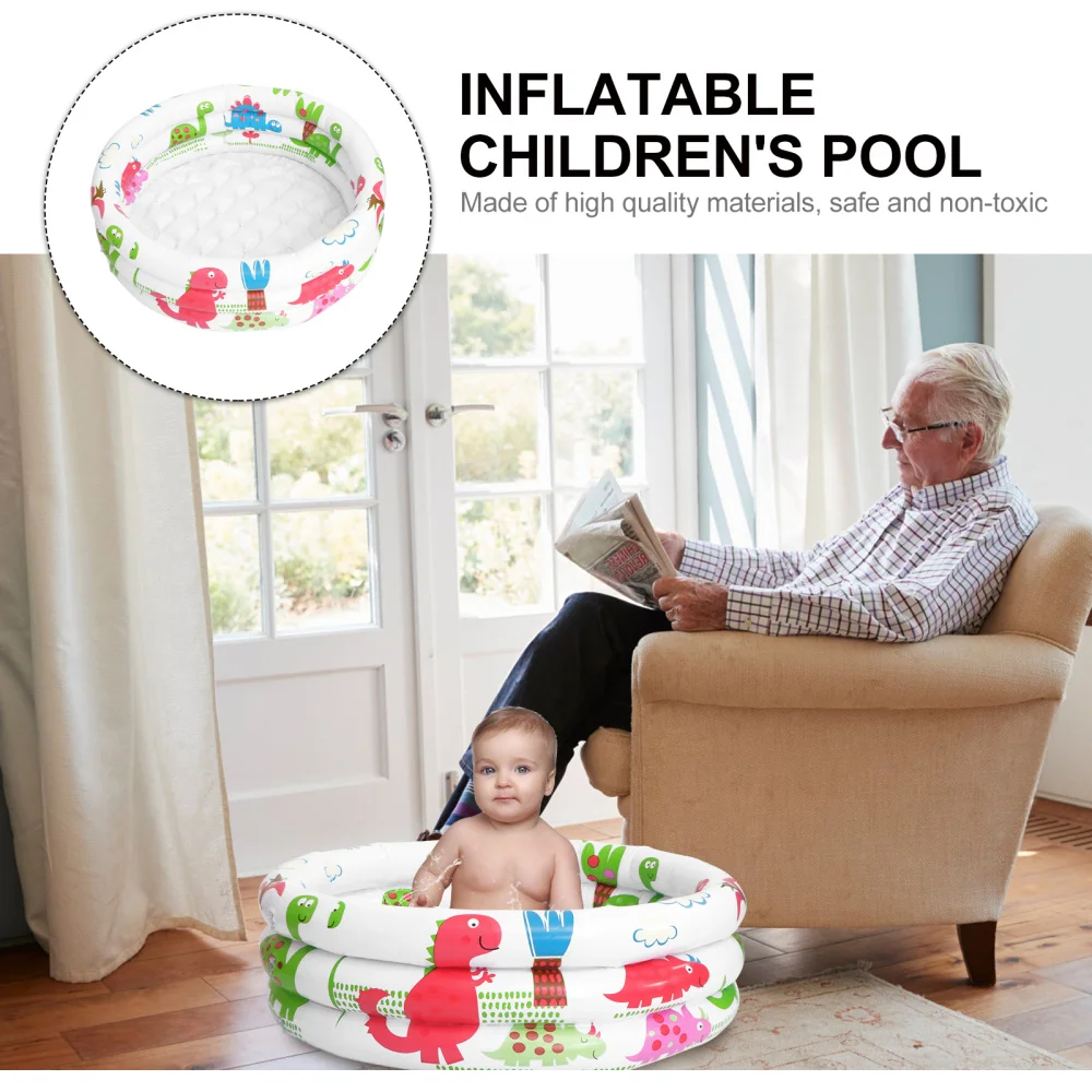 

PVC 3-Ring Round Inflatable Baby Swimming Pool Dinosaur Printed Pump Pool with Air Plump Included