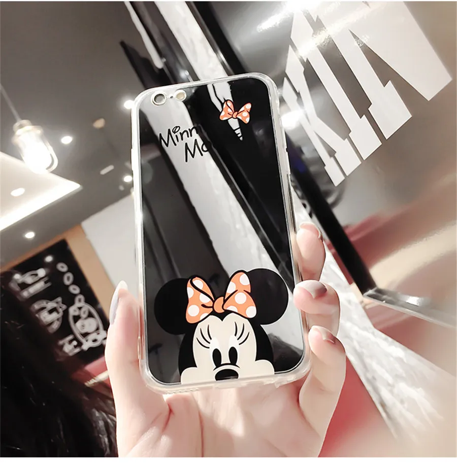 Зеркальные чехлы с принтом из мультфильма для samsung Galaxy S10 S9 S9Plus Minnie глянцевый чехол для samsung S8 S8Plus Note 8 9 10 Pro мягкая задняя крышка