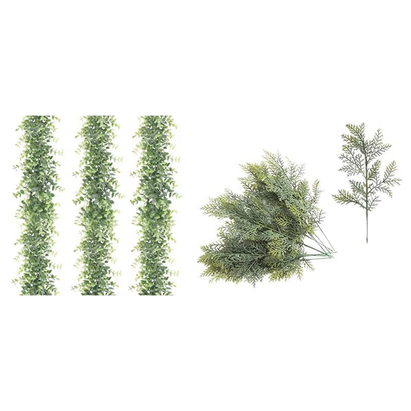 

3 Pack Artificial Eucalyptus Garland with 20 Pack Artificial Cedar Sprigs