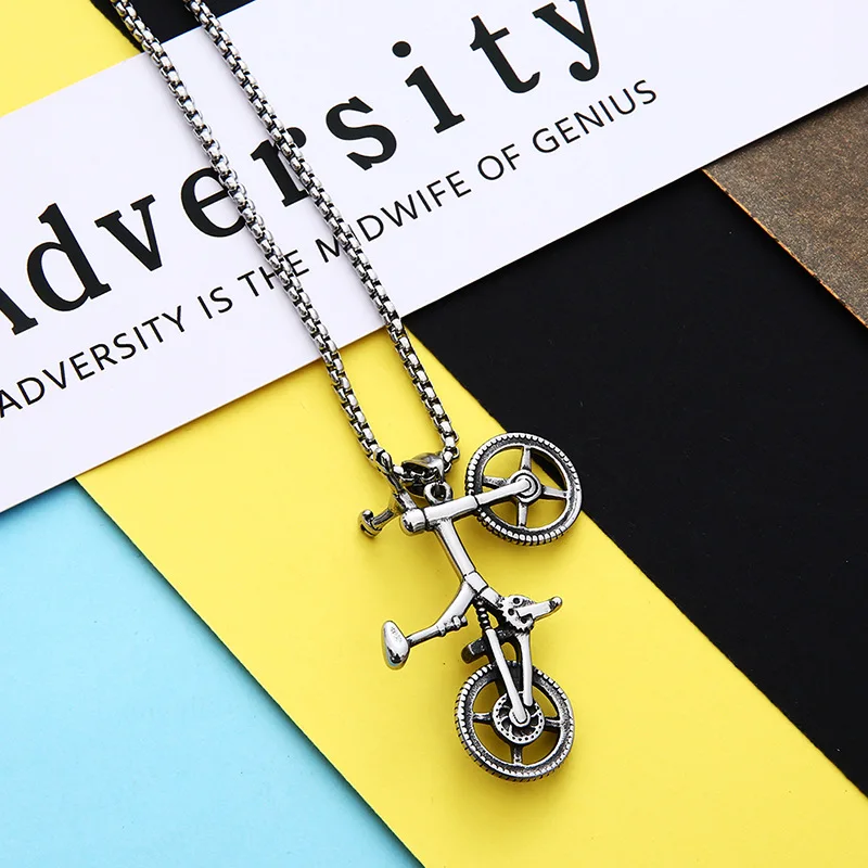 

New Product European And American Trendy Sports BMX Wheel Pendant Dead Fly Bicycle Titanium Steel Creative Personality Necklace
