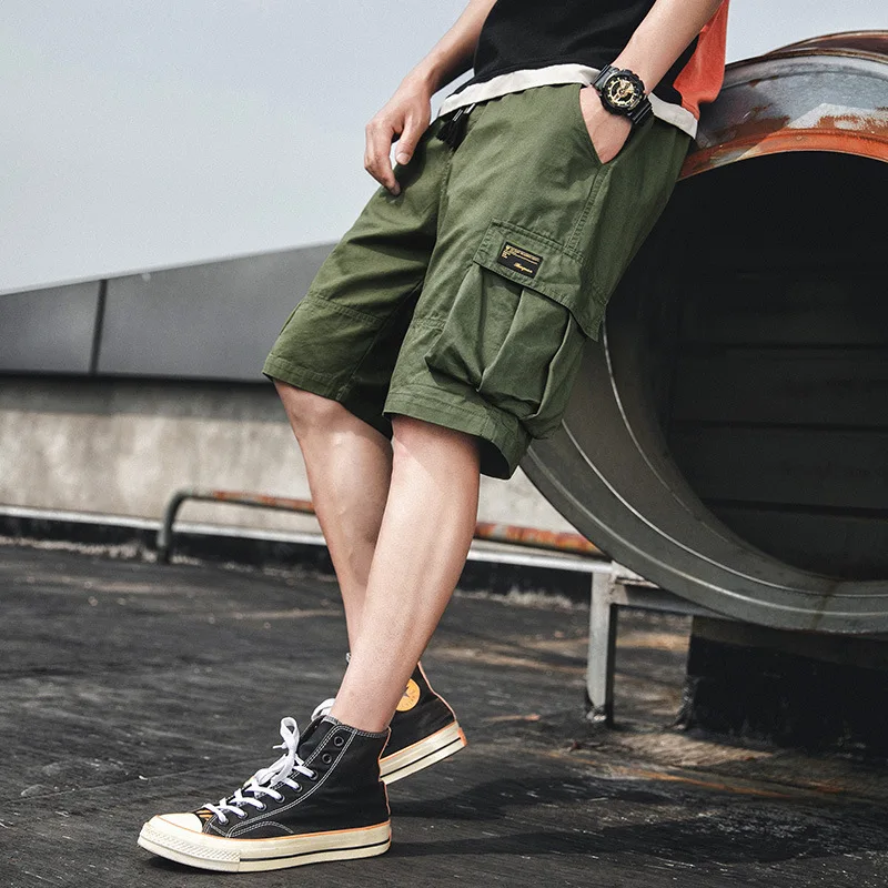 

2021 Summer New Men's Cotton Streetwear Knee-Length Beach Shorts Men's Casual Cargo Fashion Loose Multi-Pocket Jogger Shorts