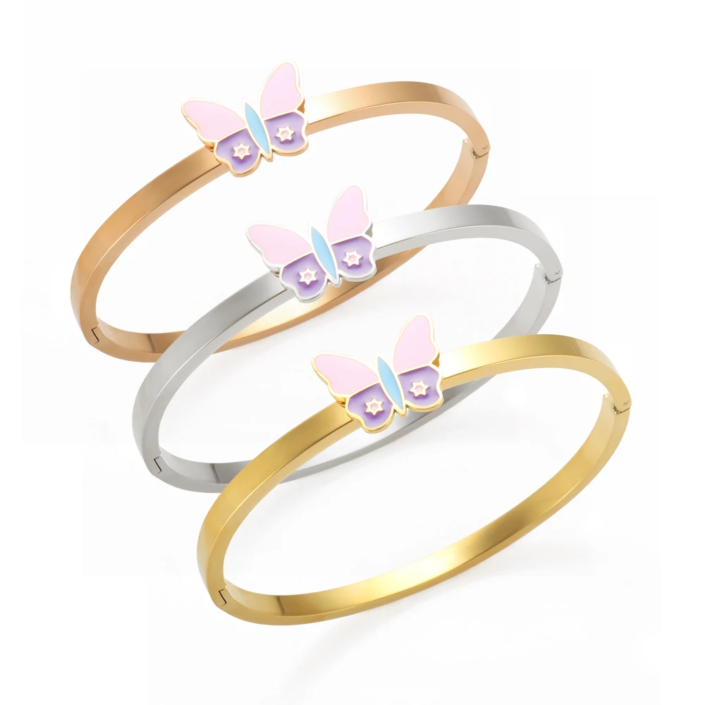 

Personality Retro Cute Enamel Butterfly Bracelet Girl Lady Stainless Steel Gold-plated Bracelet Party Birthday Gift Wholesale