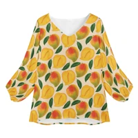long sleeve women clothing new autumn v neck fruit design pattern print lantern sleeve blouse tops loose chiffon shirts clothes