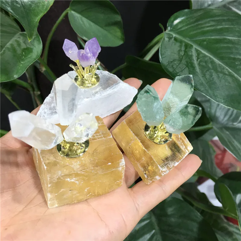 

Natural Selenite and Yellow calcite Quartz Crystal Cluster Energy Reiki Healing Home Decor Mineral Specimen