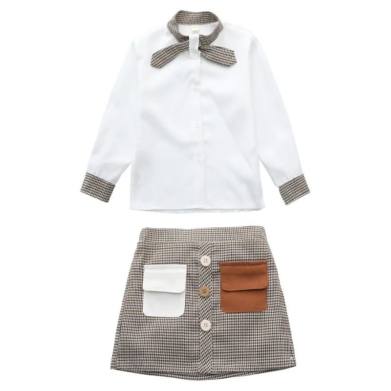 

Kids Clothing Outfits for Girls Children Long-Sleeve Shirt Plaid Skirt Two Piece Princess Suits 3-12Yrs Baby Girls Clothes Sets