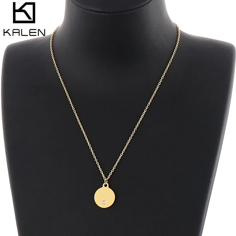 

KALEN Fashion Coin Round Tag Jewelry Necklace Gold Color Simplicity Pendant For Women Girl Stainless Steel Choker Jewelry