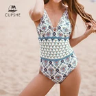 CUPSHE, винтажный Цельный купальник с принтом, женский сексуальный Монокини с v-образным вырезом и вырезом, 2020, пляжный купальный костюм для девушек