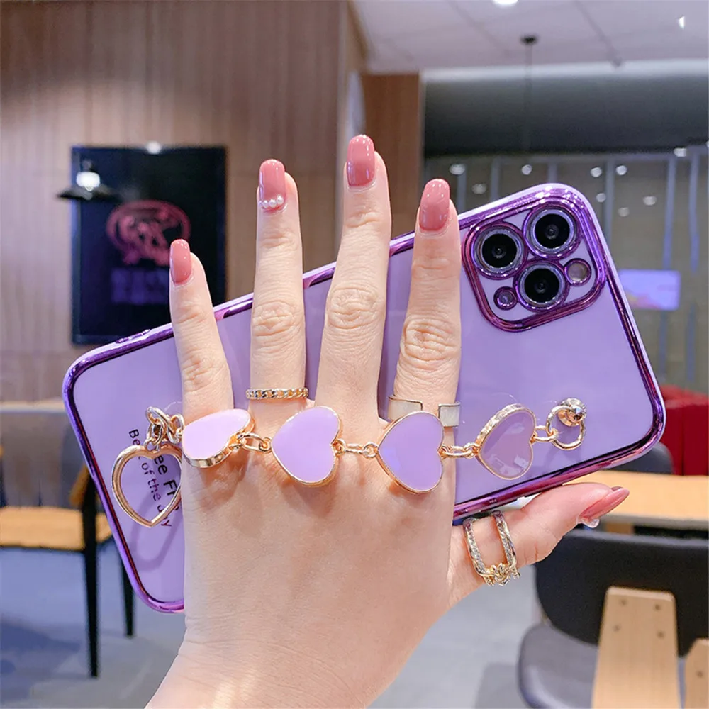 bling electroplated heart love bracelet wristband case for samsung a32 a13 03s 52 72 51 71 11 21s 31 12 70 50 10 30s a750 m31 51 free global shipping