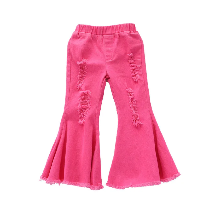 

Girls Jeans Toddler Baby Kids Children Girls Clothes Bell Bottom Hole Ruffled Ruffles Flare Denim Jeans Pants Trousers