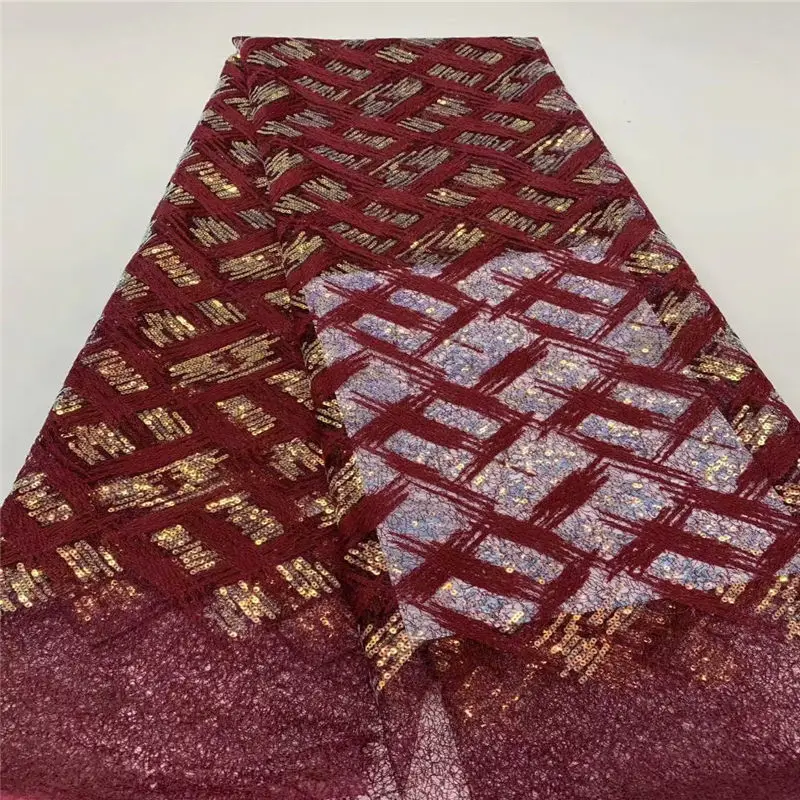

african sequins lace fabric 2020 latest embroidery Nigerian Sequence Tulle Lace Fabric High Quality Lace For Wedding dress 5Yard
