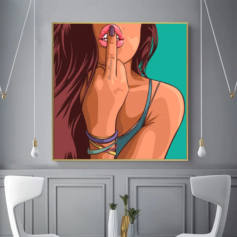 Современные абстрактные обнаженные сексуальные женщины с красными губами холст