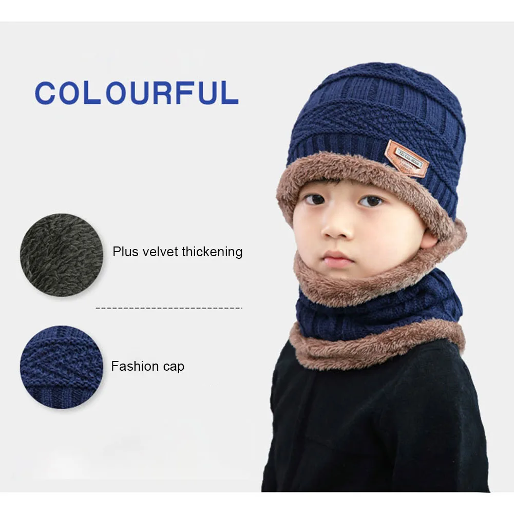 Детская Зимняя вязанная шерстяная шапка с шарфом для защиты ушей теплая шапочка