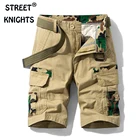 Шорты-карго мужские камуфляжные, хлопковые, с несколькими карманами, цвета хаки, для бега, повседневные, свободные, для лета, 2021