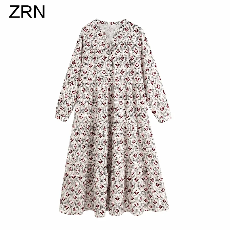 Женское богемное платье миди ZRN с V образным вырезом и длинным рукавом осень 2020
