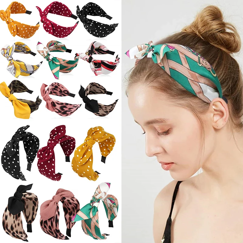 

New Ladies Trendy Bow Hair Band Fashion Bunny Ears Hair Accessories Printing Sweet Elastic Bohemian Headband