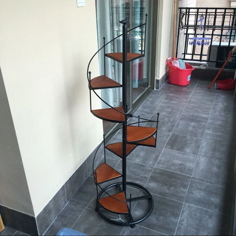 

Flower stand wrought iron solid wood multi-layer living room indoor floor flower balcony wooden succulent pot