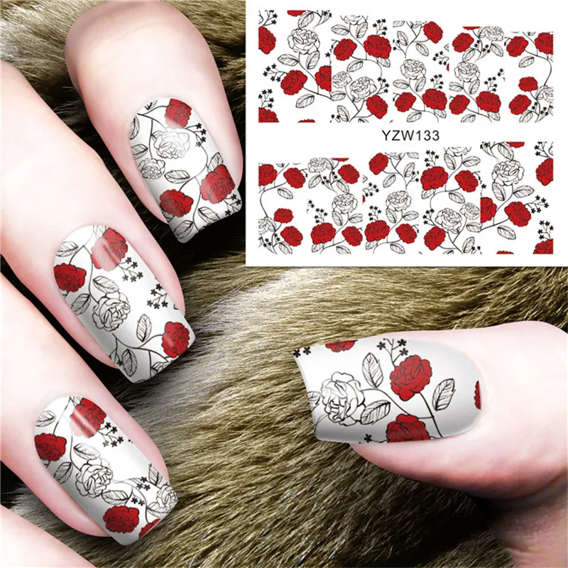 A 1 шт красочные стикеры 3D на ногти Nail Art слайдеры цветы лист мультфильм геометрические наклейки для ногтей Фольга Дизайн Маникюр Красота Декор - Цвет: A
