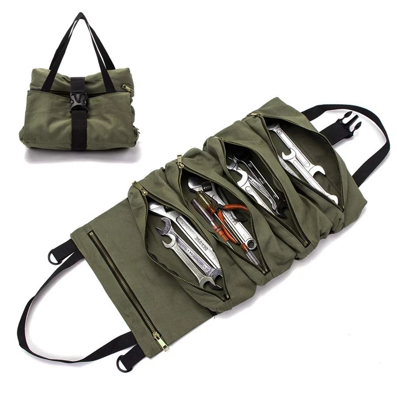 

Multi-functional Oxford Cloth Suspension Car Storage Bag Tool Roll Up Bag Wrench Roll Pouch Hanging Tool Zipper Carrier Tote