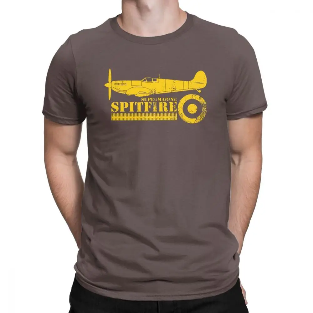 Мужская футболка WW2 Battle Of Britain Fighter RAF Spitfire, хлопковая футболка с короткими рукавами и принтом - Цвет: Коричневый