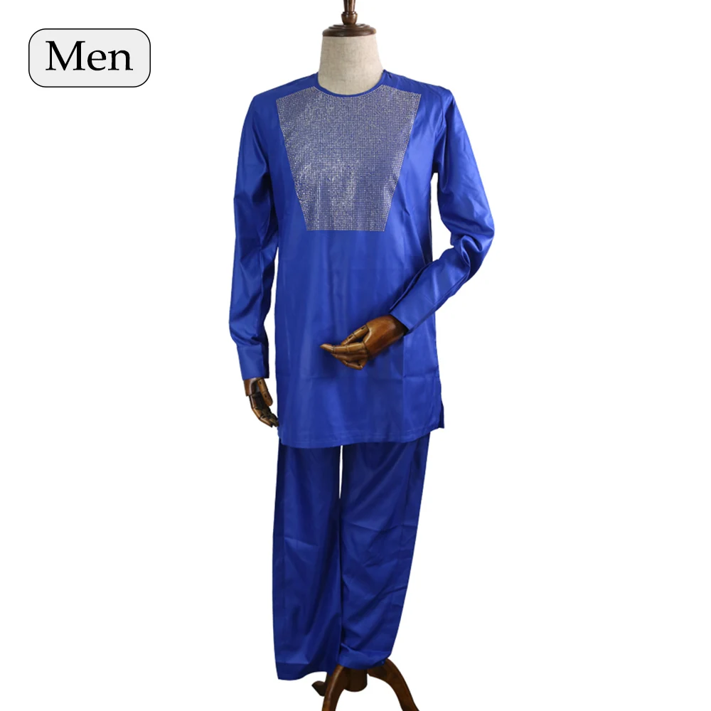 moda hombre dashiki, африканская одежда для мужчин, рубашки, брюки, Костюм хиппи, мужские костюмы, верхняя одежда, штаны, набор, vetement homme 3xl 4xl - Цвет: Men Blue