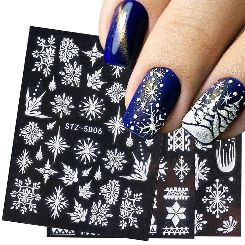 

5D Embossed Christmas series Nail Stickers Water Sliders Nail Art Self Adhesive
