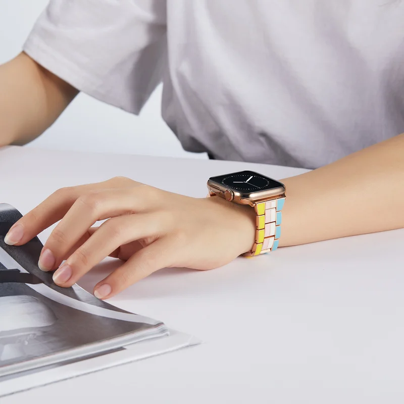 Металлический ремешок для iWatch Series 6 5 4 3 2 1 Радужный Браслет из нержавеющей стали