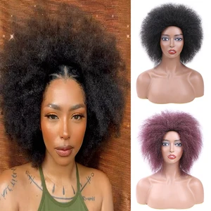 Парик для косплея афро со звездами, короткие кудрявые афро-волосы 6 дюймов, для чернокожих женщин, синтетические волосы без клея, высокотемпературный