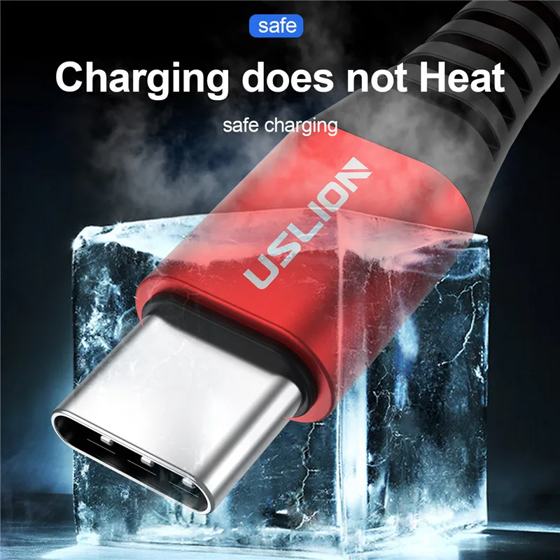 USLION 3A usb type C кабель для samsung S10 S9 S8 Быстрая зарядка type-C Телефон зарядный провод USB C кабель для Xiaomi mi9 Redmi note 7