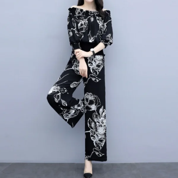 Autumn OL Women Sets Clothing Lady Blouse And Wide Leg Trouser Suits Female Plus Size 3XL Slim Chiffon Two Piece Set AQ555 |