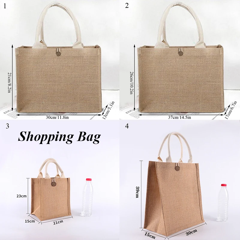 

2021 New Japanese Style Solid Color Linen Tote Bag Durable Shopping Bags Simplicity Portable Button Handbags Reusable Hot Sale