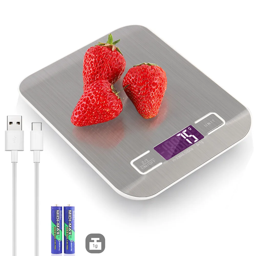Цифровые кухонные весы с питанием от USB, весы 10 кг, 1 г, Многофункциональные весы для выпечки, приготовления пищи, бытовые весы, электронные весы