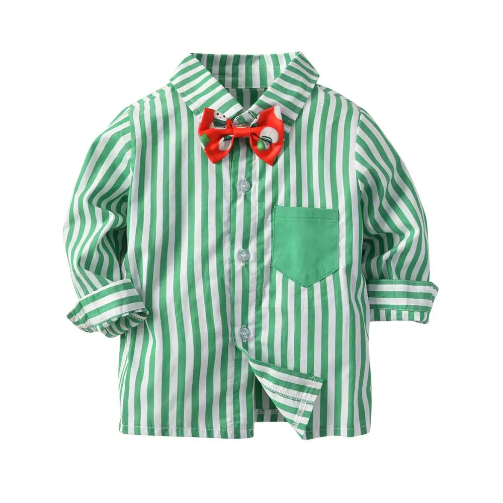 Рождественский детский костюм для мальчиков рубашка в полоску/галстук-бабочка с
